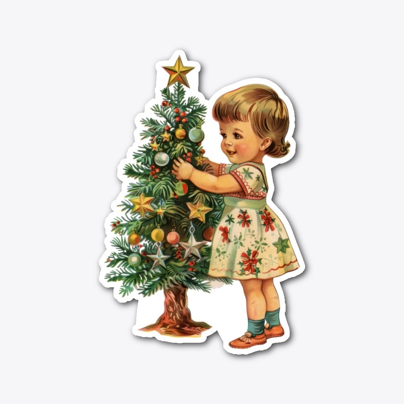 Vintage Christmas Girl Sticker
