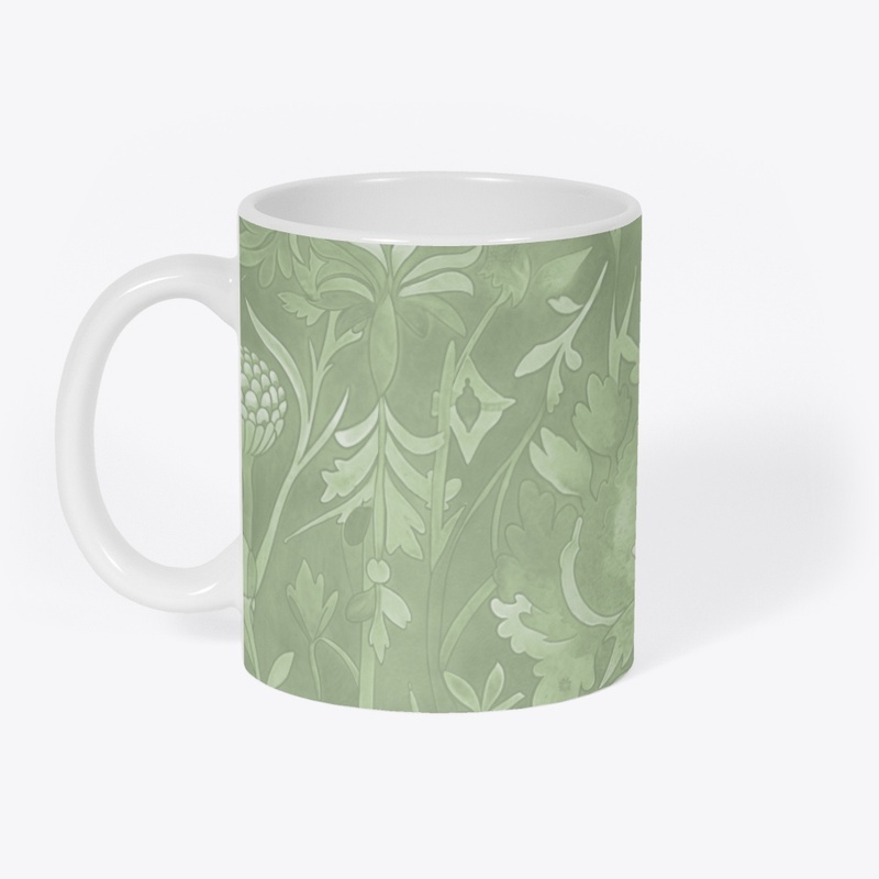 Sage Green Arts & Crafts Floral Pattern 