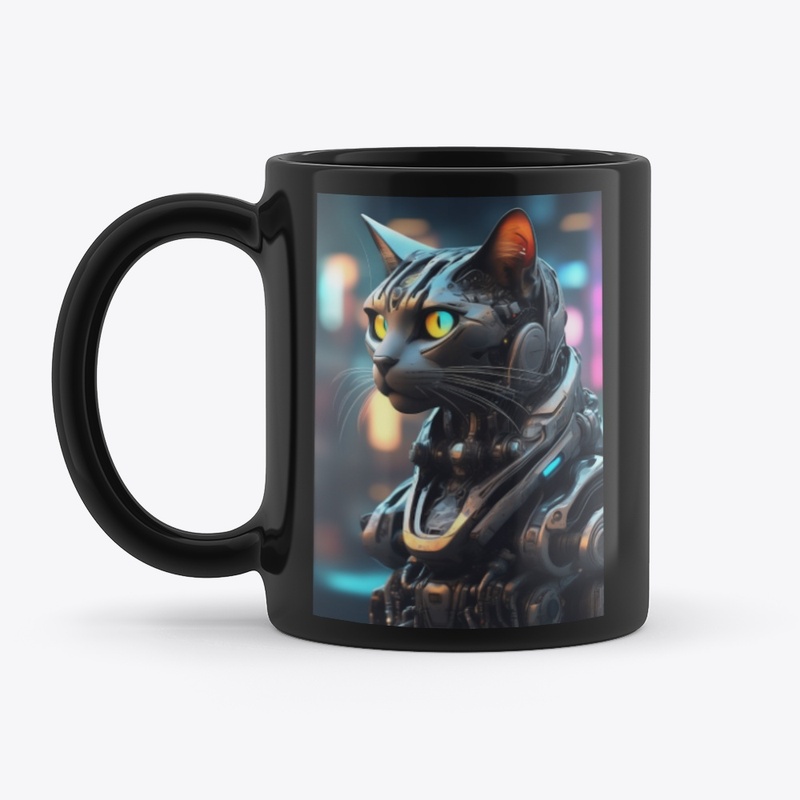 Cybernetic Cat in Neon Glow