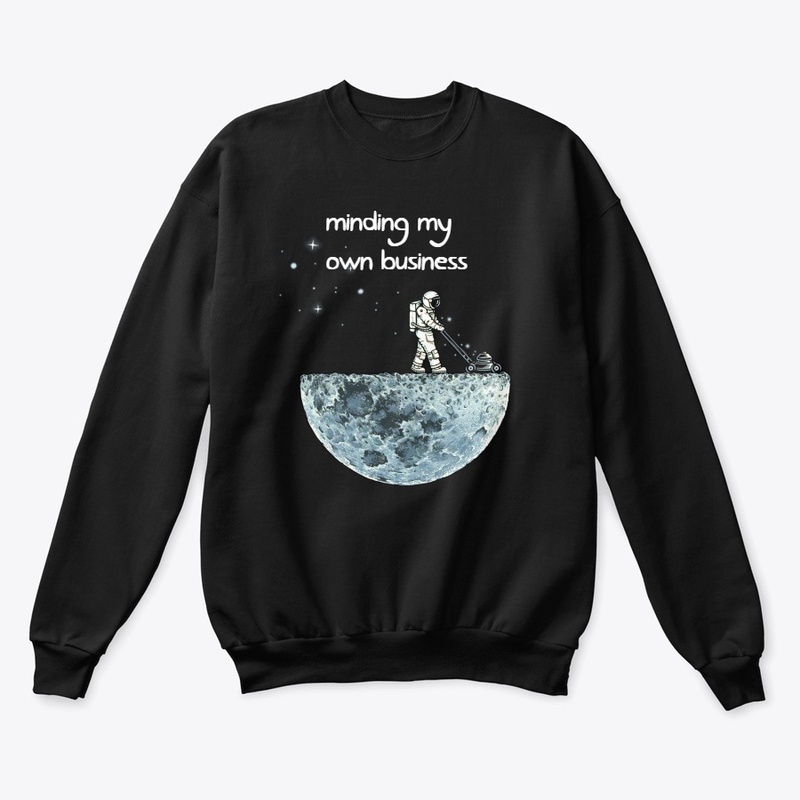 moon lawn mower minding own business