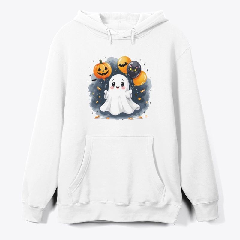 Cute Ghost with Halloween Balloons 