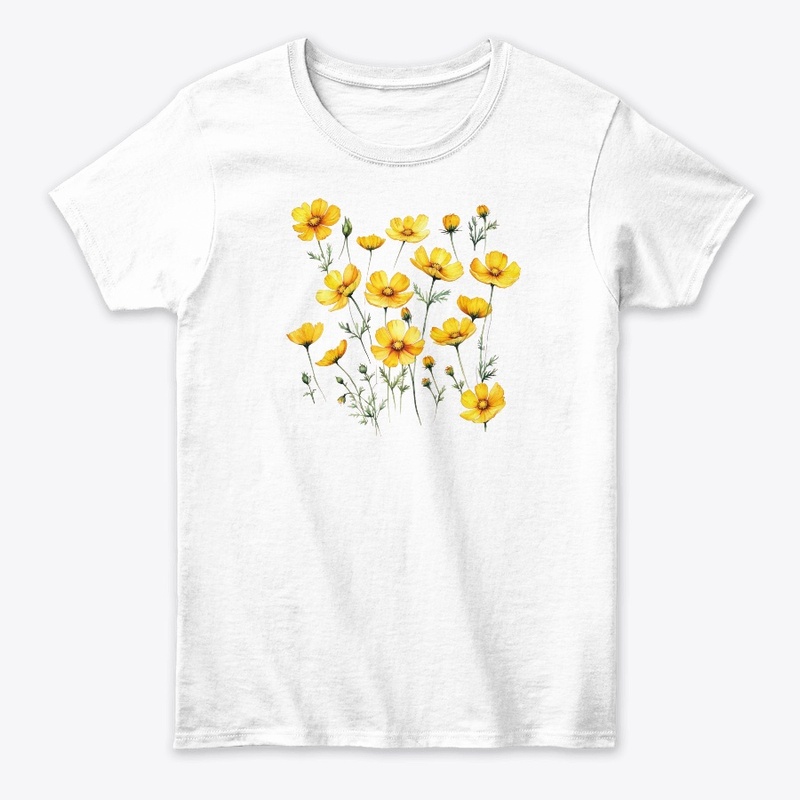 Yellow Cosmos Flowers Written Watercolor