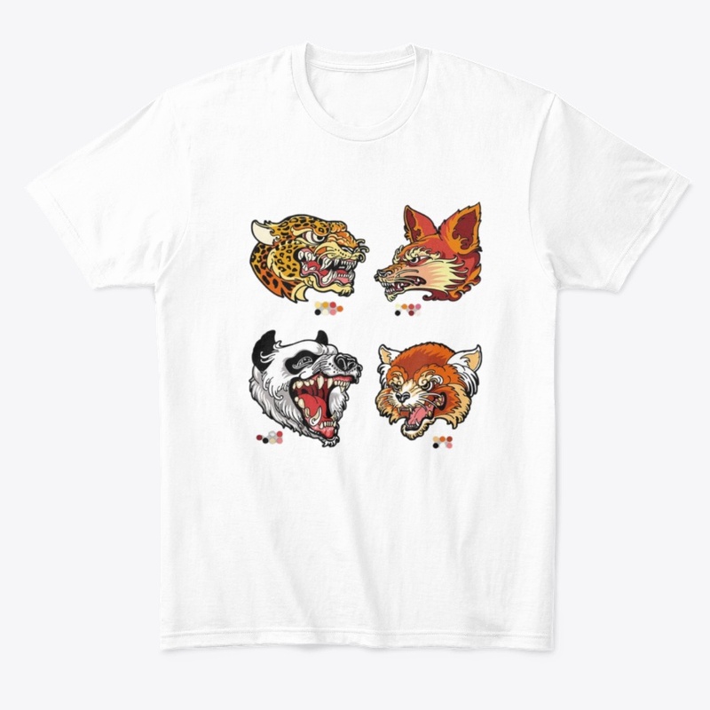 Animal Hed On White Primiyam Tshirt