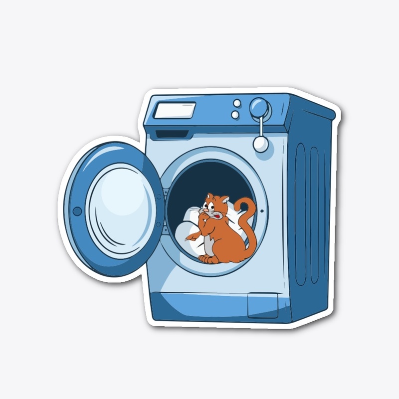 CAT CAUGHT IN WASHING MACHINE STICKER