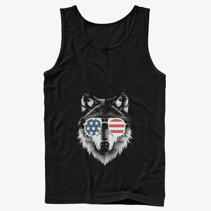 Wolf Art with American Flag Sunglasses