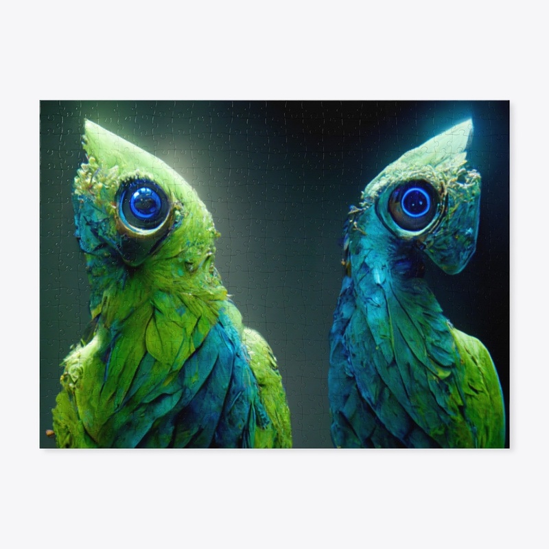 Green lime and blue parrots