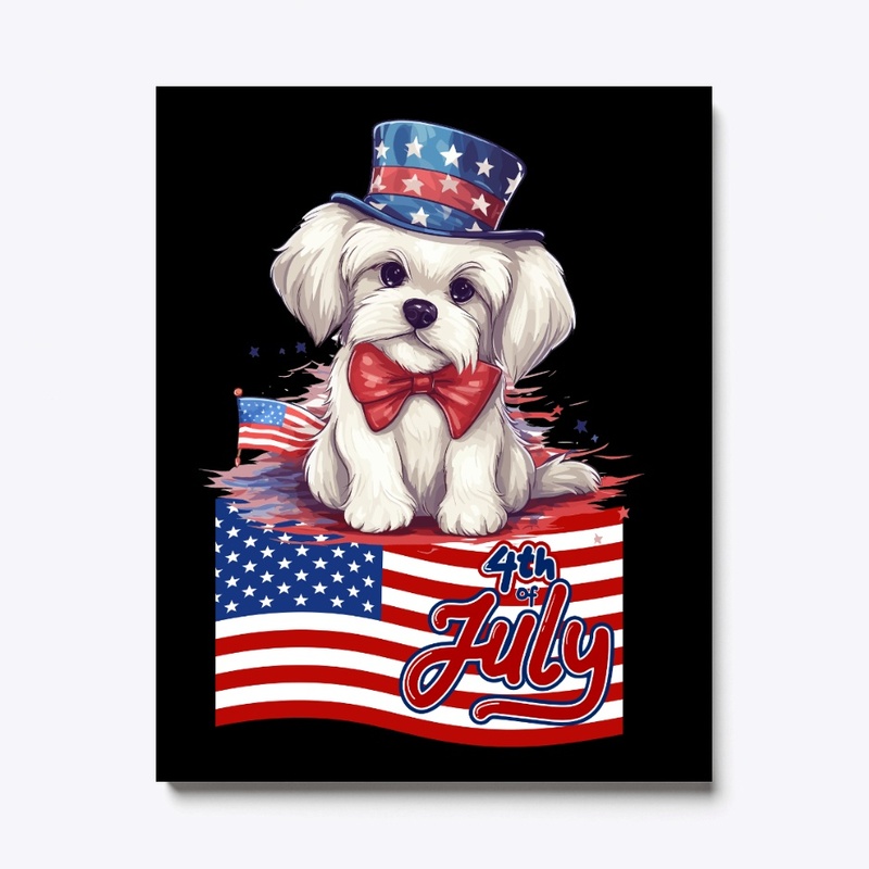 Cute Dog July 4th American Flag T shirt