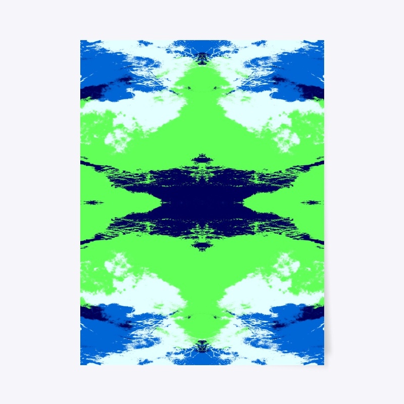 Abstract Green Blue Ink Blot Rorschach