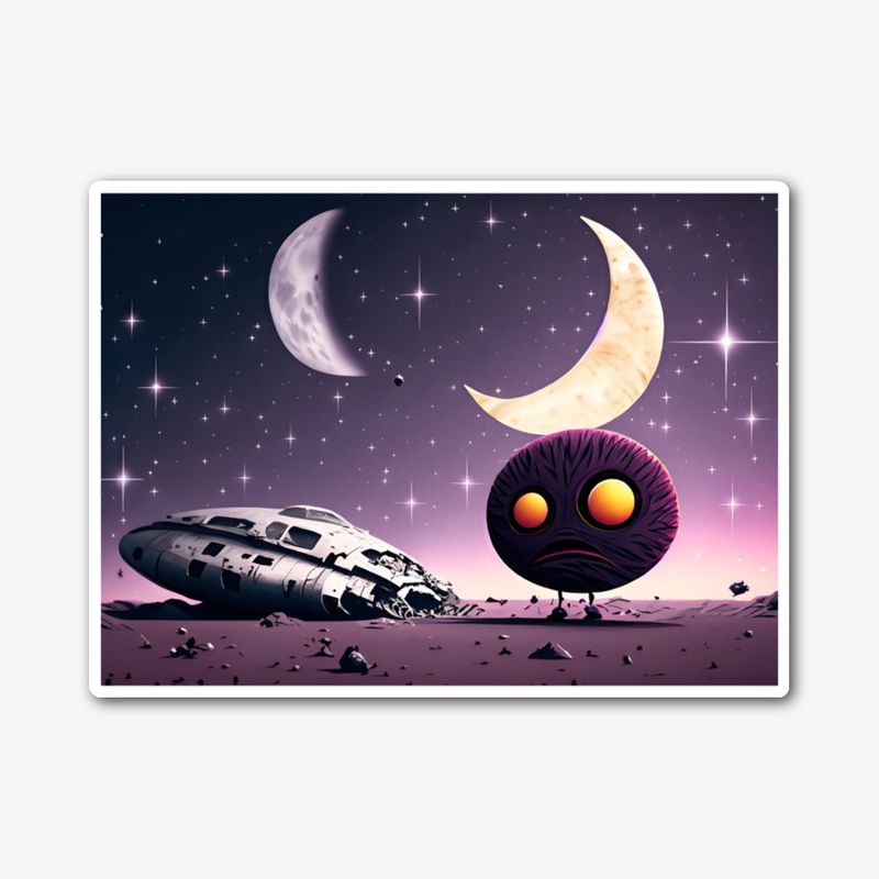 Space alien and crashed spaceship
