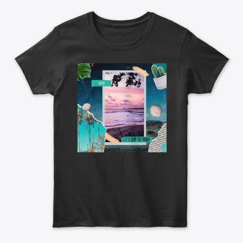 Pink sunset beach design t-shirt and mug