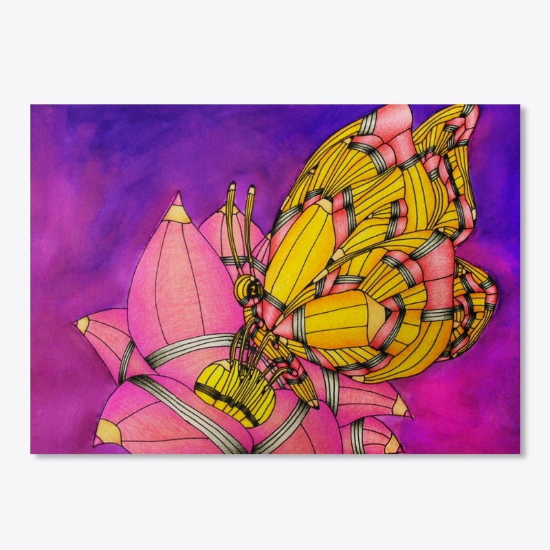 Pencil Butterfly with Flower