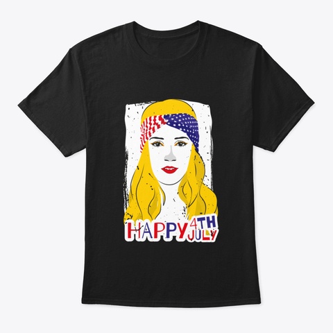 Happy 4 Th Of July, American Girl T Shirt Black T-Shirt Front