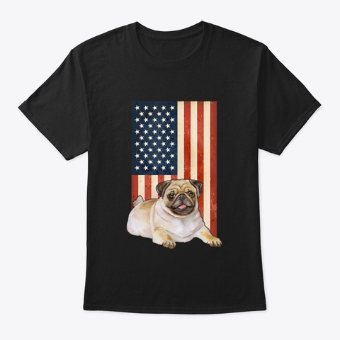 4 Th July Pug American Flag Patriotic Gif Black T-Shirt Front