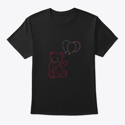 Teddy Bear Cross Stitch Black T-Shirt Front