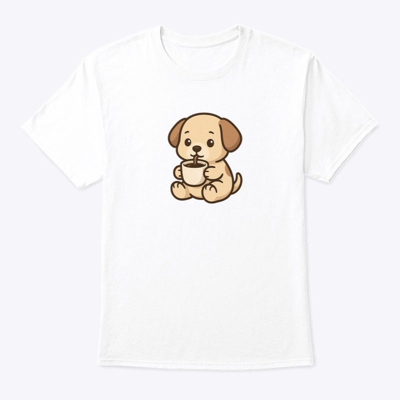 Cute puppy sipping coffee