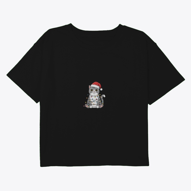 Naughty Christmas Cat in Lights T-Shirt