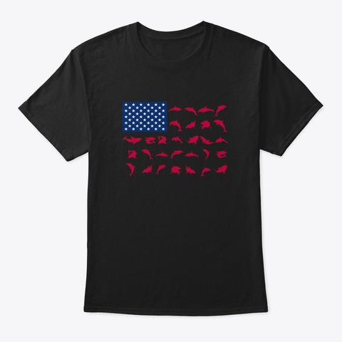 Cute Dolphin American Flag 4 Th Of July C Black T-Shirt Front