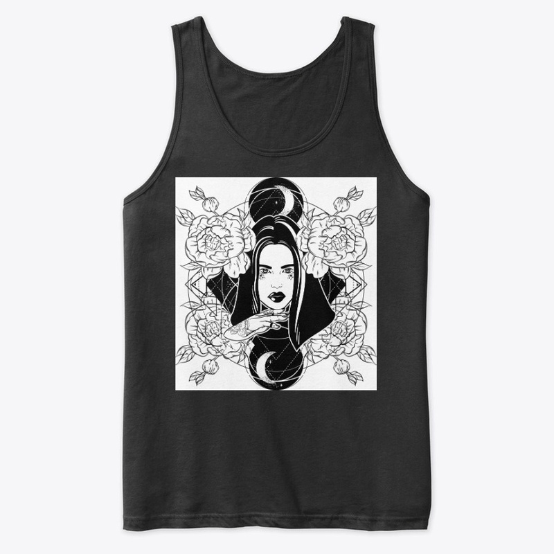 Beautiful gothic witch, roses and moons