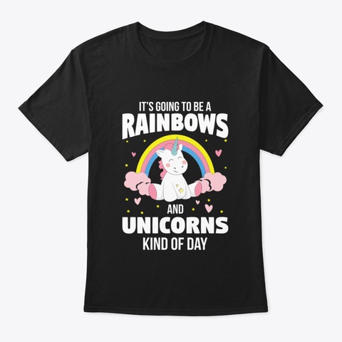 Unicorn Rainbow Black T-Shirt Front