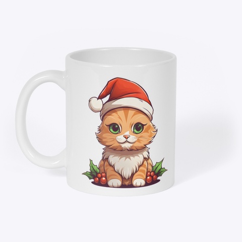 Cute Santa Ginger Kitty White T-Shirt Front