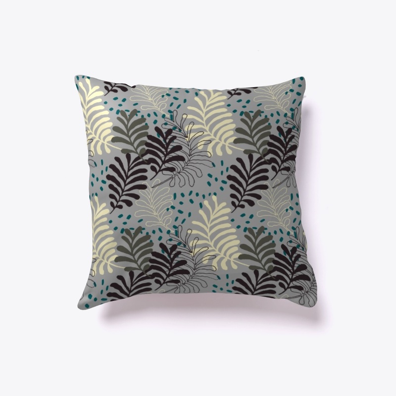 Grey Illustrated Leaf Mix, Plant Pattern