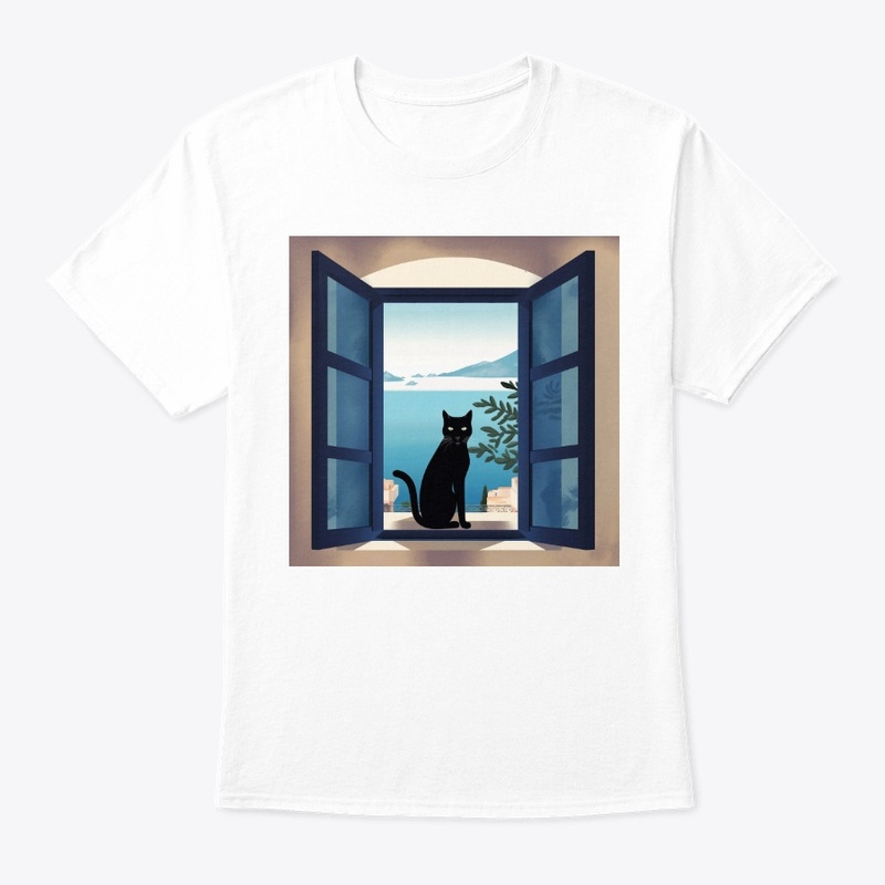 Cat In The Window Blue Sea Background