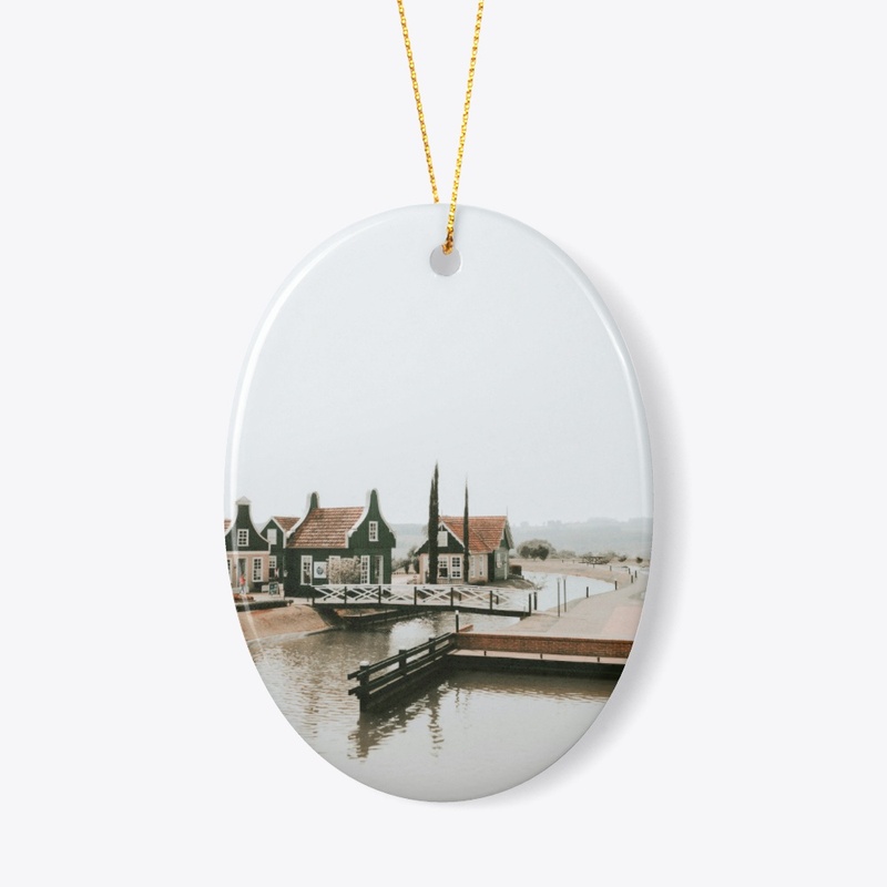 Tranquil Waterfront Village Metal Print