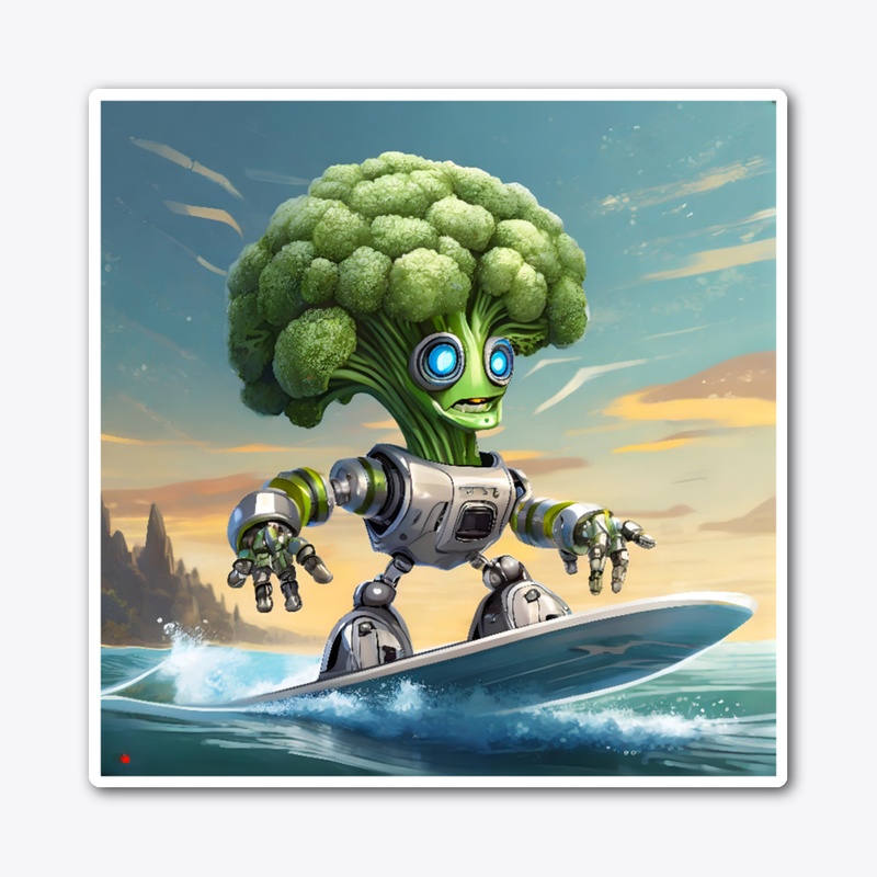 Robotic Broccoli on a surfboard