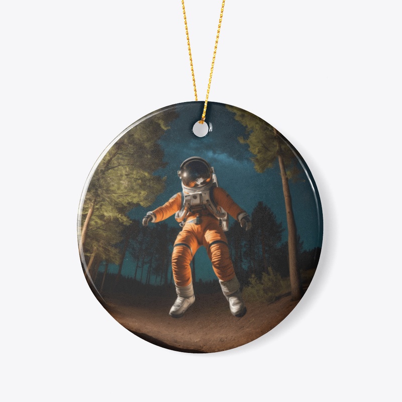 A spaceman leaping in the air