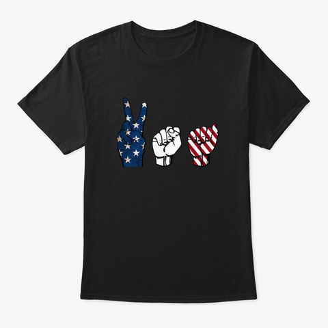 American Sign Language Usa American Flag Black T-Shirt Front