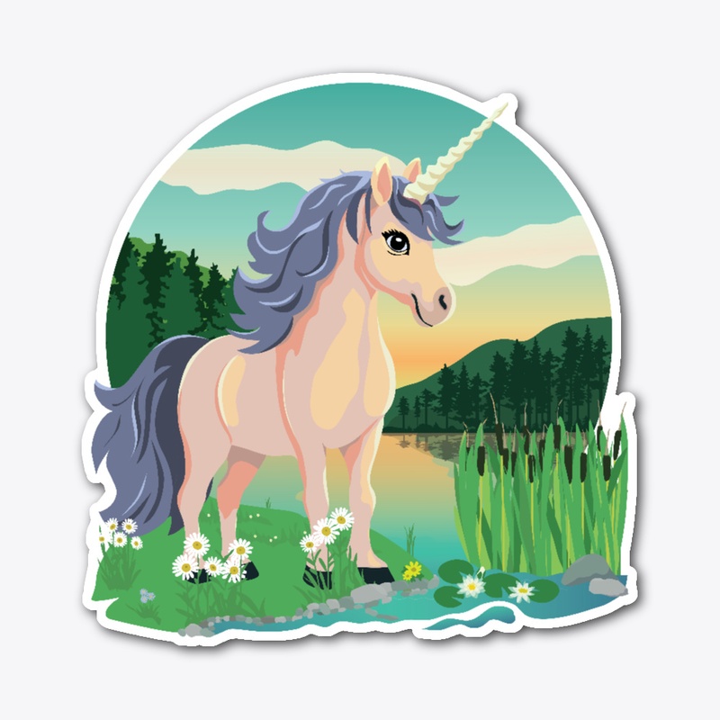 cute unicorn in a summer landscape