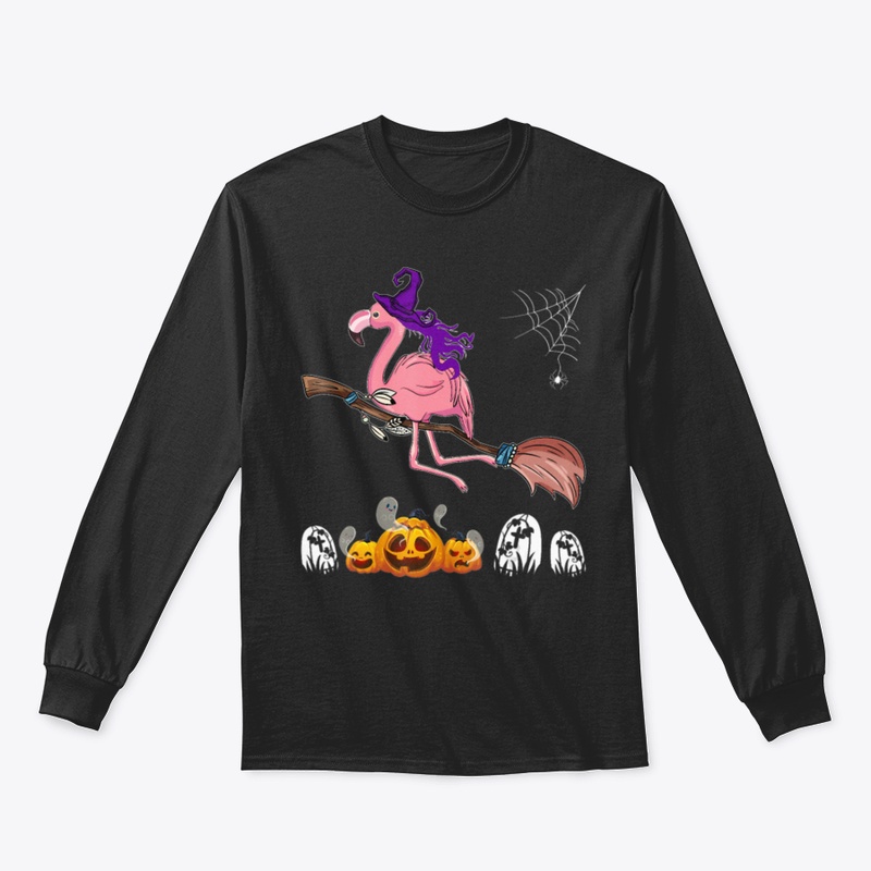 Halloween Flamingo Witch Funny Broom Pum