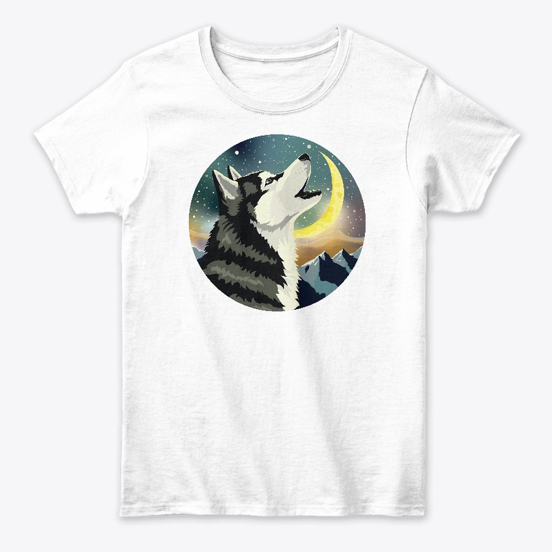 Siberian Husky howls to the Moon