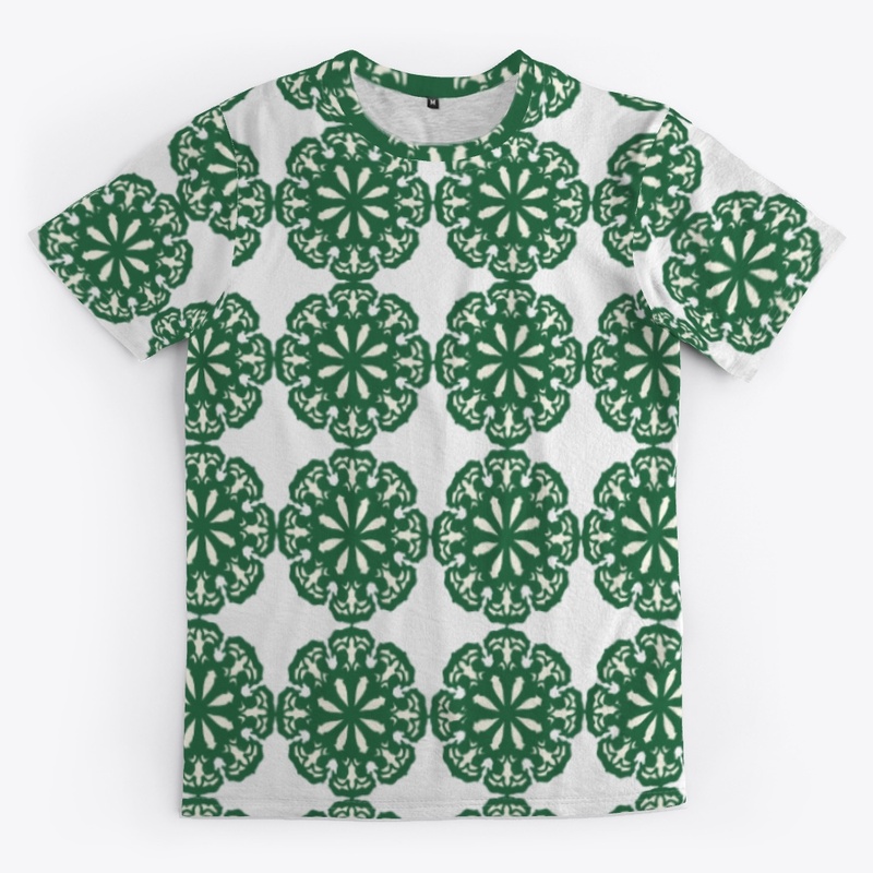 Patterned T-shirt: Green  and white