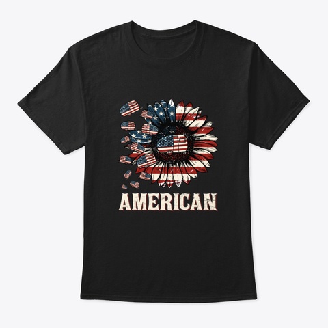 American Sunflower Camping Black T-Shirt Front