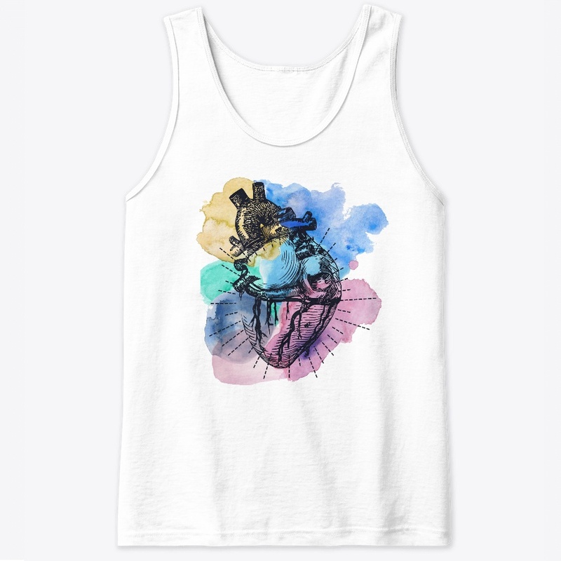 colourful heart line outline watercolor