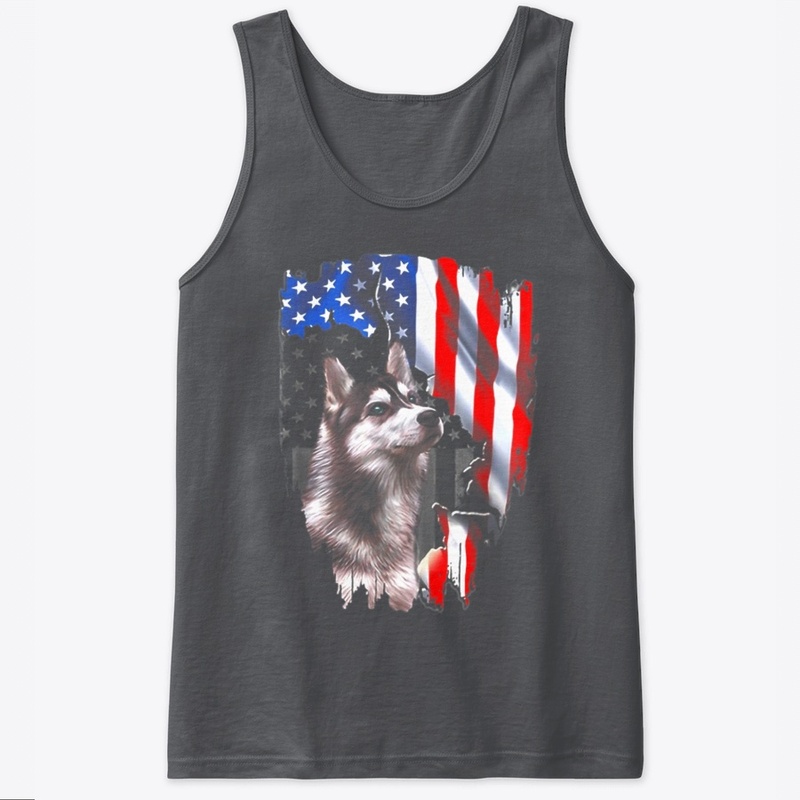 Siberian Husky American Flag Dog