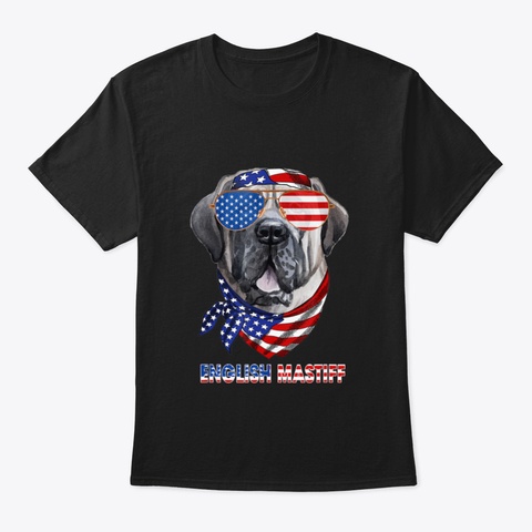 American Flag Shirts English Mastiff Dog Black T-Shirt Front