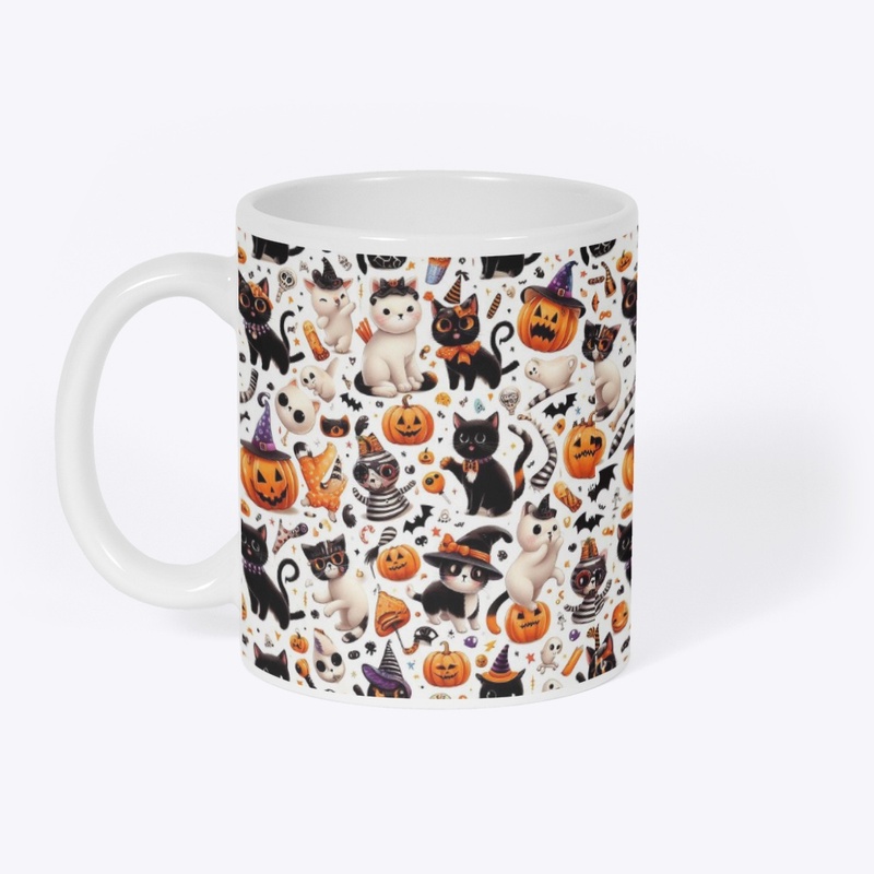Whimsical Halloween kitty party mug 
