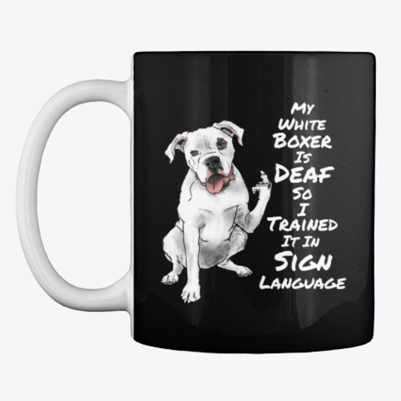 White boxer dog Deaf learn sign language