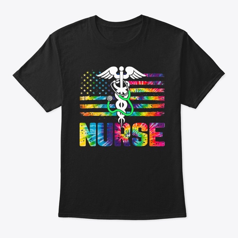 Nurse American Flag Us Patriotic Tie Dye Black T-Shirt Front