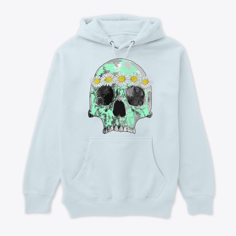 Mint green skull w/ daisies