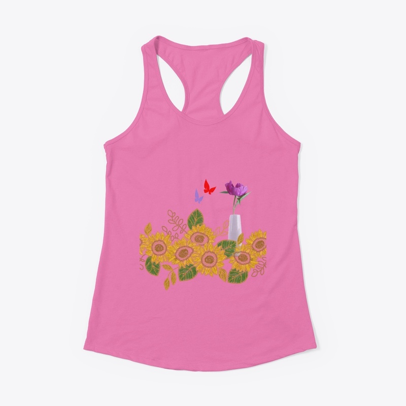Purple and Sun Flower With 2 Butterfly
