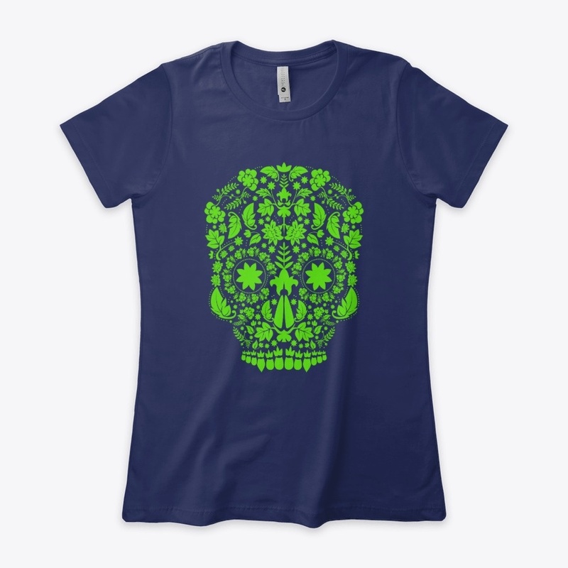 Neon Green Floral Sugar Skull