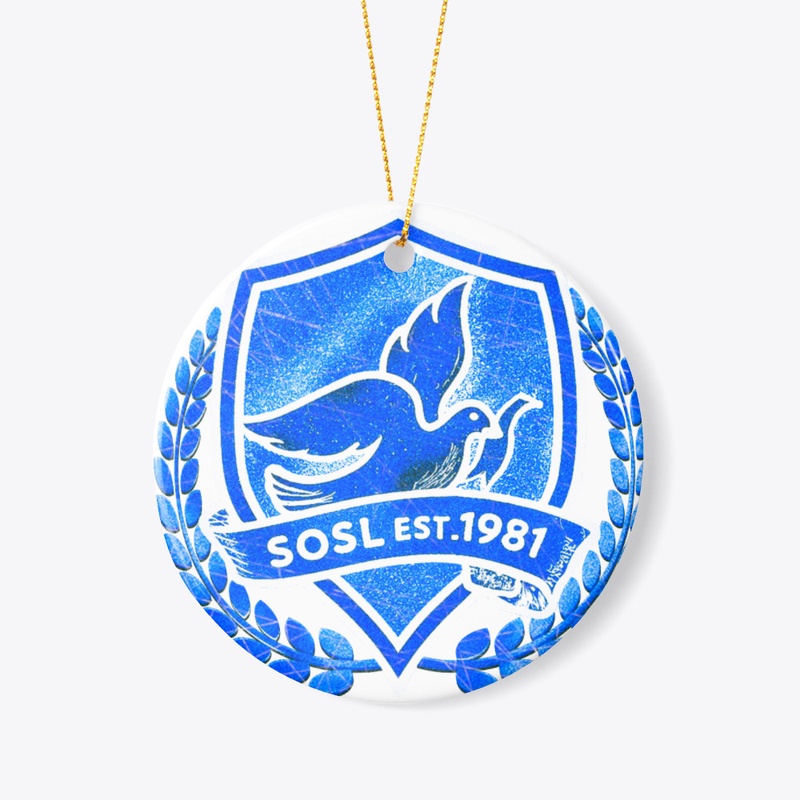 Distressed Shield ornament pottery blue