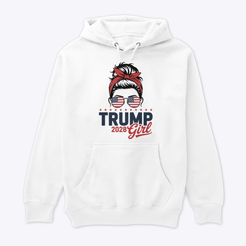 Trump 2028 Girl Messy Bun Patriotic Tee