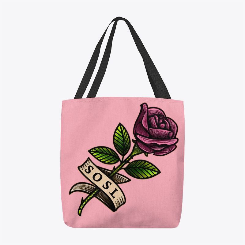 Single Rose printed tote in pink rose