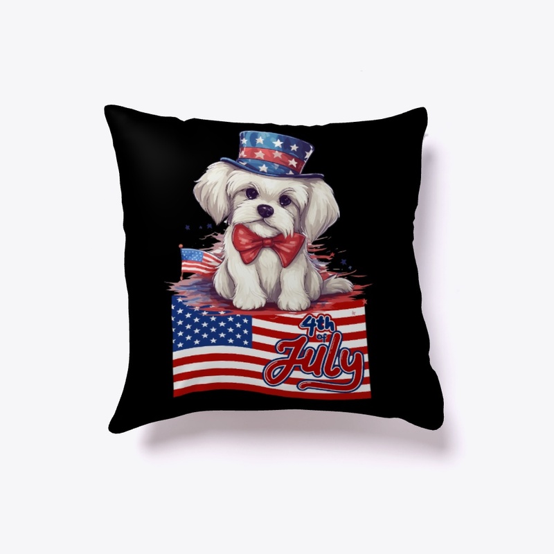 Cute Dog July 4th American Flag T shirt