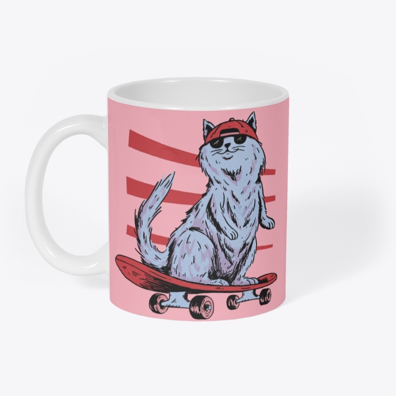 Cool Skater Cat in Shades, Retro Style