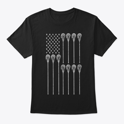 Lax Shirt American Flag Lacrosse Sticks  Black T-Shirt Front